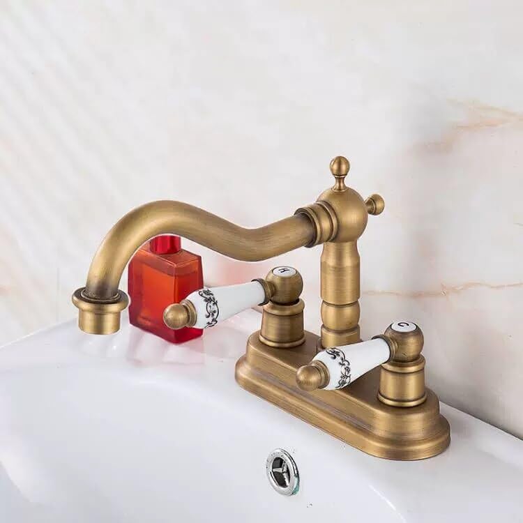 Robinet de lavabo rétro en laiton antique bronze avec mélangeur 3 trous chic