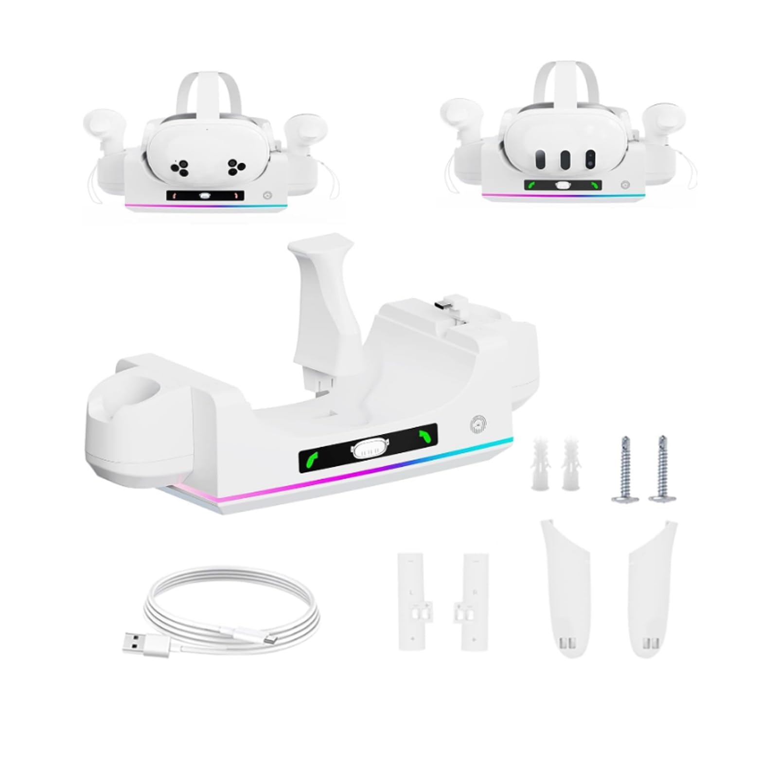Base de Carga para Meta Quest 3S/3 - Estación VR con Montaje en Pared Compatible con Auriculares y Controladores Táctiles