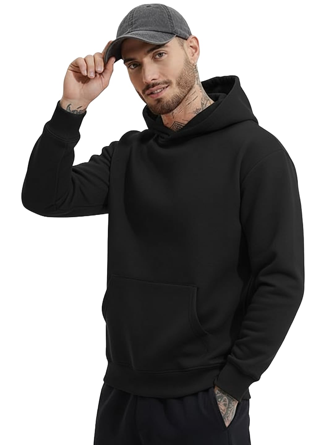 Loopknit Fleece Regular Fit Full Sleeve Hooded Sweatshirt Front Graphic Printed Jumper Hoodie for Men-image-48