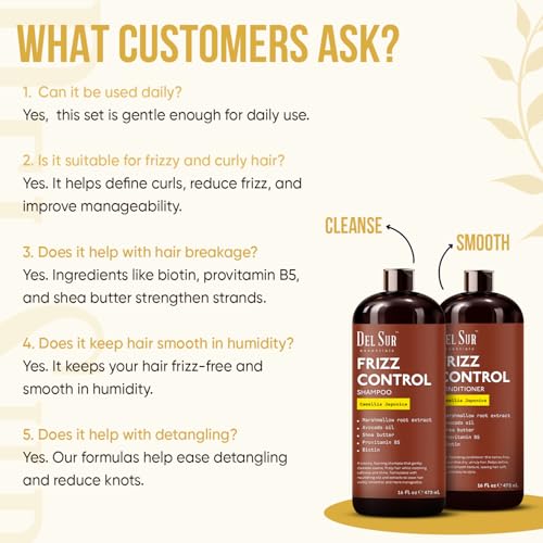 Image of DEL SUR Frizz Control Shampoo and Conditioner Set | 16 fl oz Each | with Camellia Japonica, Shea Butter & Avocado Oil | Smoothing & Anti Frizz for Curly, Wavy & Straight Hair