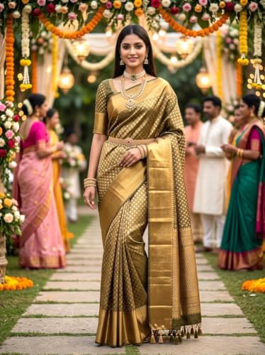 Image of VFCollections Women's Kanchipuram Silk Saree With Blouse Piece