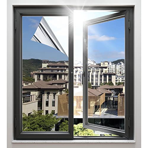 Window Film Privacy, One Way Mirror Window Film, Reflective Window Tint for Glass Window, Sun Blocker, Uv Block Window Film, Static Cling,WxH-30x500cm(12 * 197in)