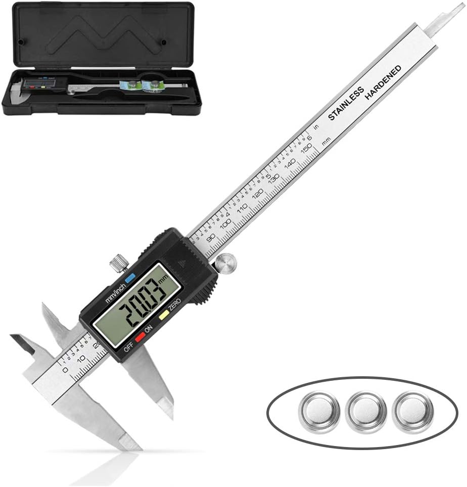 Digital Caliper 6 inch Vernier Caliper Digital Measuring Tool Stainless Steel Caliper Tool Inch/Metric Conversion Large LCD Screen Auto-off Feature