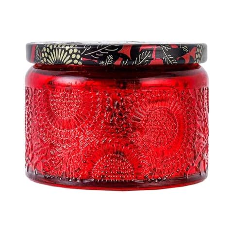 Candle Glass Jars, Embossed Empty Jar Glass Container with Lids DIY Candle Making Storage Case,for Dry Storage Spices, Party Favors, Wedding, and Gifts (Red) Cover