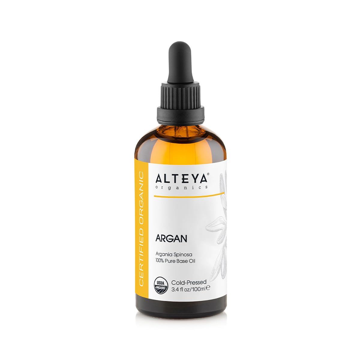 Alteya Bio Arganöl 100 ml – USDA-zertifiziert - 100% rein & kaltgepresst aus Marokko - für Haare, Haut & Nägel - lichtgeschützte Braunglasflasche mit Pipette - natürliche Premium-Hautpflege
