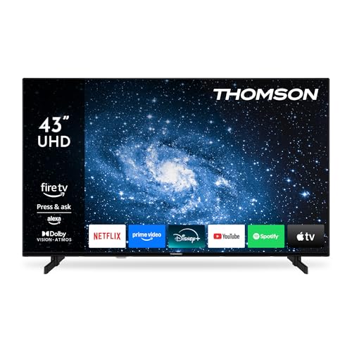 Thomson Telewizor 43 Cale (108 cm) 4K UHD Smart Fire TV, Sterowanie Głosowe Alexa, Potrójny Tuner (DVB-T/T2/C/S/S2), Dolby Vision, Dolby Atmos, HDR10, HDMI 2.1, WiFi, Bluetooth - 43UF4S35