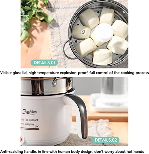 ANSNOW 8 L Electric Hot Pot, Rapid Noodles Cooker, Stainless Steel Mini Pot for Boiling Water, Eggs, Cooking, Noodles, Multifunctional Rice Cooker Steamed Ewith Steamer Heatproof/Blu - Image 4