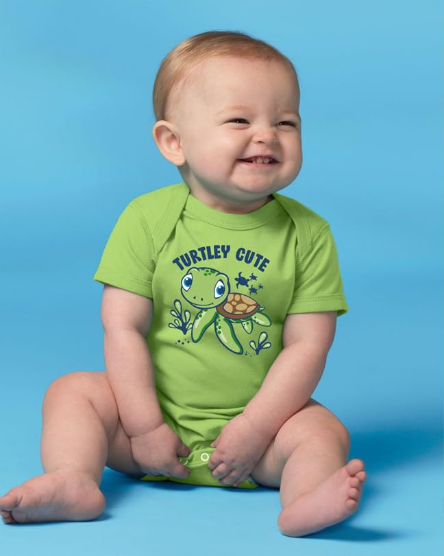 Gina Lou Printed - Turtley Cute - Mint Color Rompers for Unisex Baby - Crewneck, Short Sleeve Bodysuits2