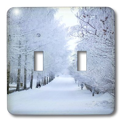 Paysage forestier enneigé sur capot d'interrupteur pour ambiance chalet scandinave