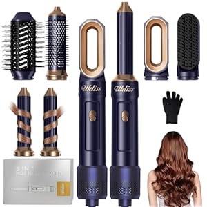 UKLISS 6 in 1 Hairstyler, Haarstyler & Haartrockner Set mit Warmluft Lockenbürste Automatisch, Hair Dryer, Rundbürstenföhn, Warmluftbürste, Haarföhn, Geschenke für Frauen Haarstyling - Pro Blau