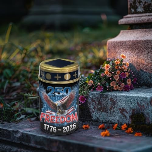 Image of Poceacles Eagle American Flag 1776-2026 Print Solar Lights Outdoor Waterproof Cemetery Solar Outdoor Candle Grave Decoration Votive Candles Blessed Lights for 250th Independence Day Decor