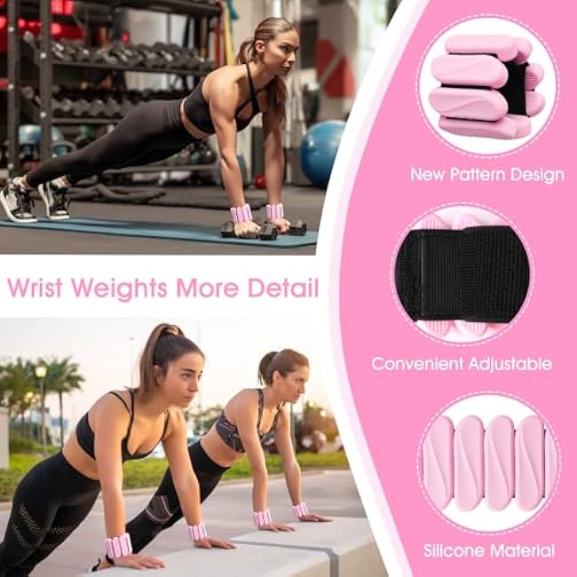 Wrist Weights, 2Pack Wearable Wrist Ankle Weights for Women & Men, Adjustable Arm and Leg Weights, Silicone Weighted Bangles for Walking Yoga Pilates Running Dance Gym 2lb