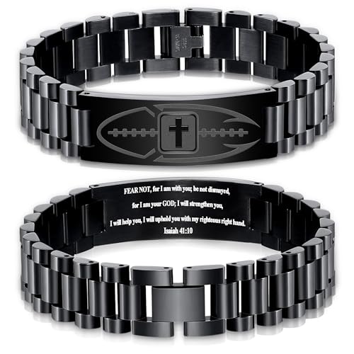 Football Gifts for Men Boys Youth Junior Coach Team Kids Player Football Bracelet Party Favors Accessories Religious Christian Bible Adjustable Stainless Steel Jewelry Gifts