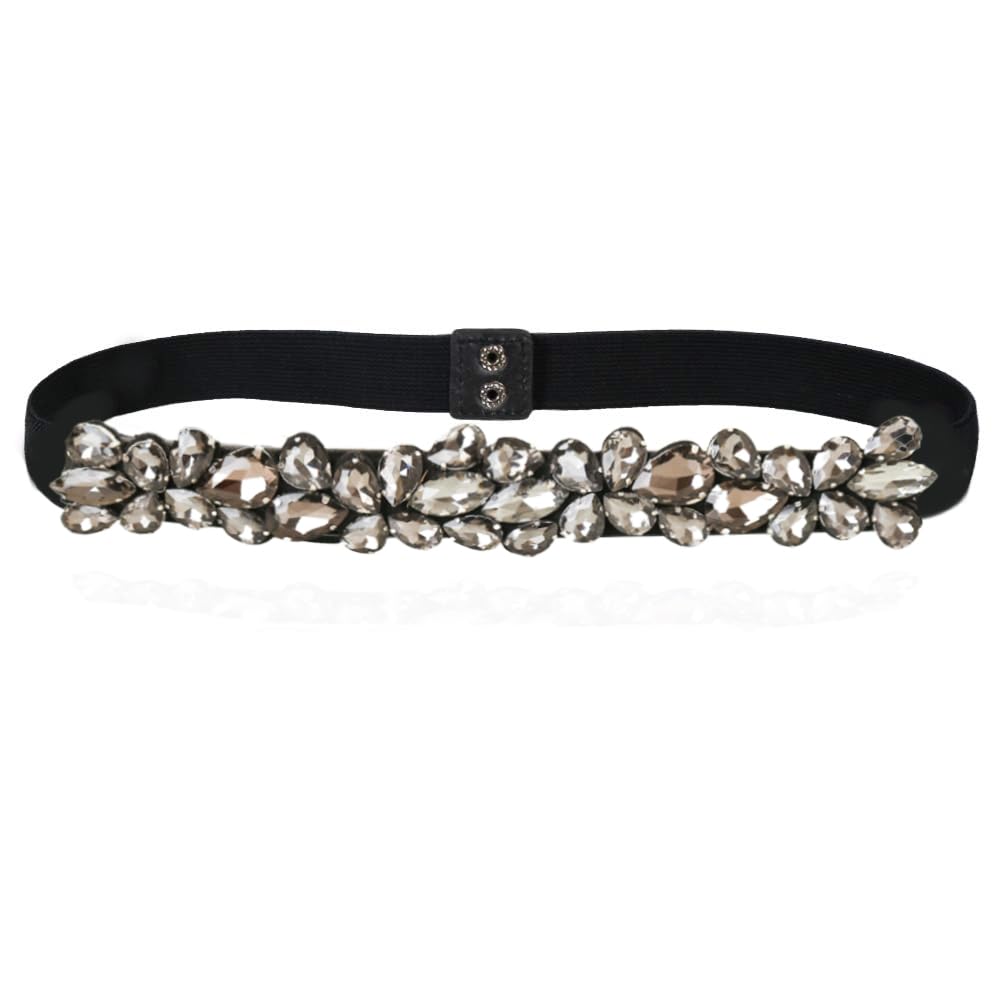 Women Rhinestone Belt Crystal Sparkly Dress Belts Thin Elastic Waist Belts for dressy Lady