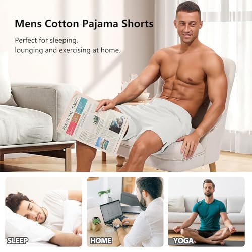 Image of AMY COULEE Mens Lounge Shorts 4 inch Pajama Lightweight Cotton Sleep Bottoms with Pockets