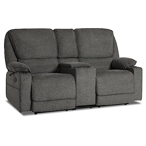 YOCONYO Home Theater Seating, RV Theater Seating, Fabric Manual Loveseat with 4 Cup Holders, 2 Seater Theater Couch,RV Recliners for Travel,Gray
