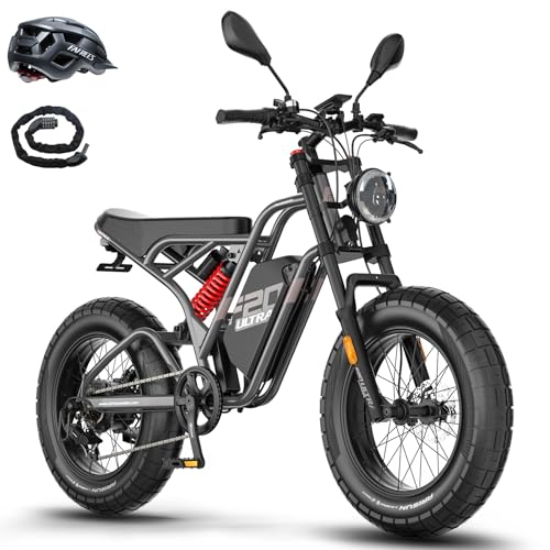 Fafrees F20 Ultra Bici Eléctrica, Fatbike de 20 'x 5,0', Batería de 48V/25 AH, Suspensión Total, Espejos Retrovisores, Bici de Montaña Eléctrica para Hombres, Alcance 80-120 KM (Gris)