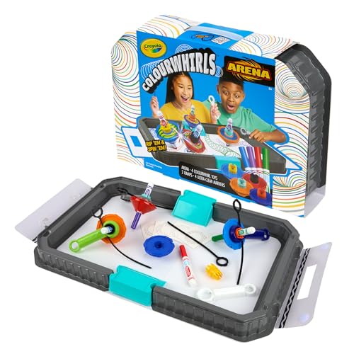 Crayola Colourwhirls Battle Arena Art Game, DIY Gyro Spin Art Toy, 4 Battling Spinning Top Toys, Birthday, Holiday for Kids, Ages 6+