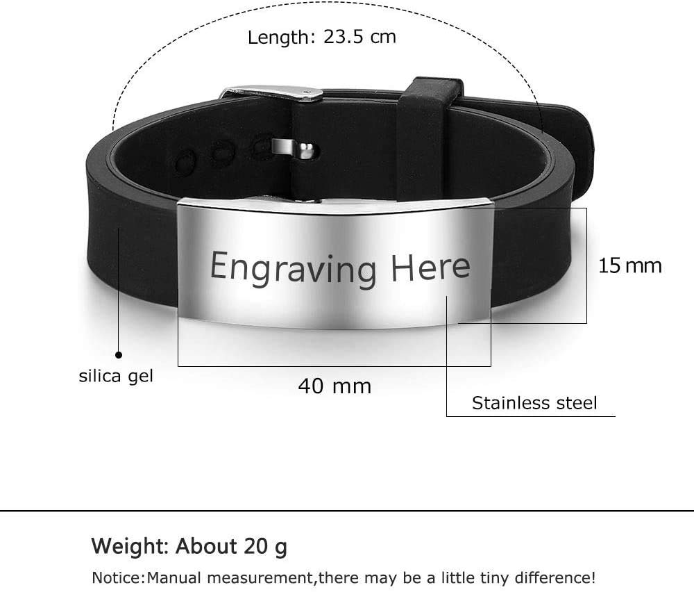 DaMei Personalized Silicone Adjustable Medical Alert Bracelets Waterproof Sport Emergency ID Name Bracelets for Men Women (Black-1)