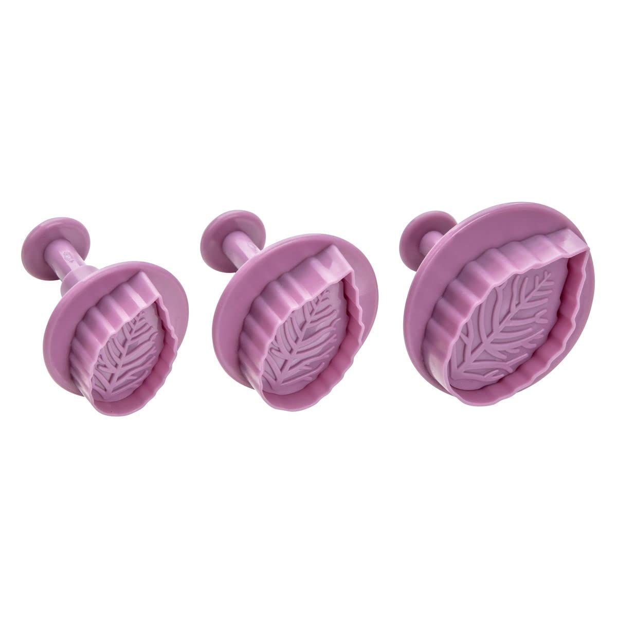 FACKELMANN Zenker Cookie Cutter Set Leaf 3 Pieces Sweet Sensation Cookie Cutter with Stamp (Colour: Frozen Rose), Quantity: 1 Set, 3 Pieces