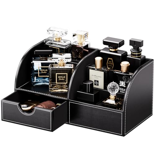 KINGFOM コロンオーガナイザー 香水収納 おしゃれな香水棚 高級PUレザー メンズ香水ケース 香水置き 香水 収納ボックス 多機能コロンスタンド カミソリ・腕時計・アクセサリー整理