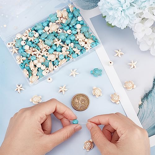 SUNNYCLUE 6 Strands 180 to 200Pcs Turtle Beads Turtles Charms Starfish White Blue Beads Bulk Synthetic Turquoise 8mm Round Bead Summer Ocean Sea Animal Bead for Jewellery Making Beading Kit DIY Craft - Image 3