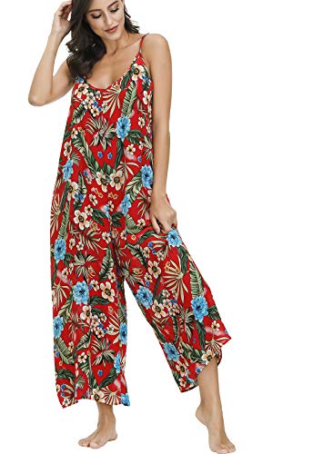 Image of BUENOS NINOS Women's V Neck Floral Maxi Dress Boho Printed Adjustable Spaghetti Strap Ethnic Beach Long Dress with Pockets