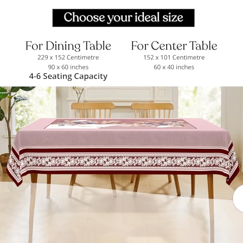 Image of Cloth Fusion Velvet Floral Dining Table Cover Cloth 6 Seater with Stunning Gold Foil Design for Home Decor (60x90 Inch, Maroon)