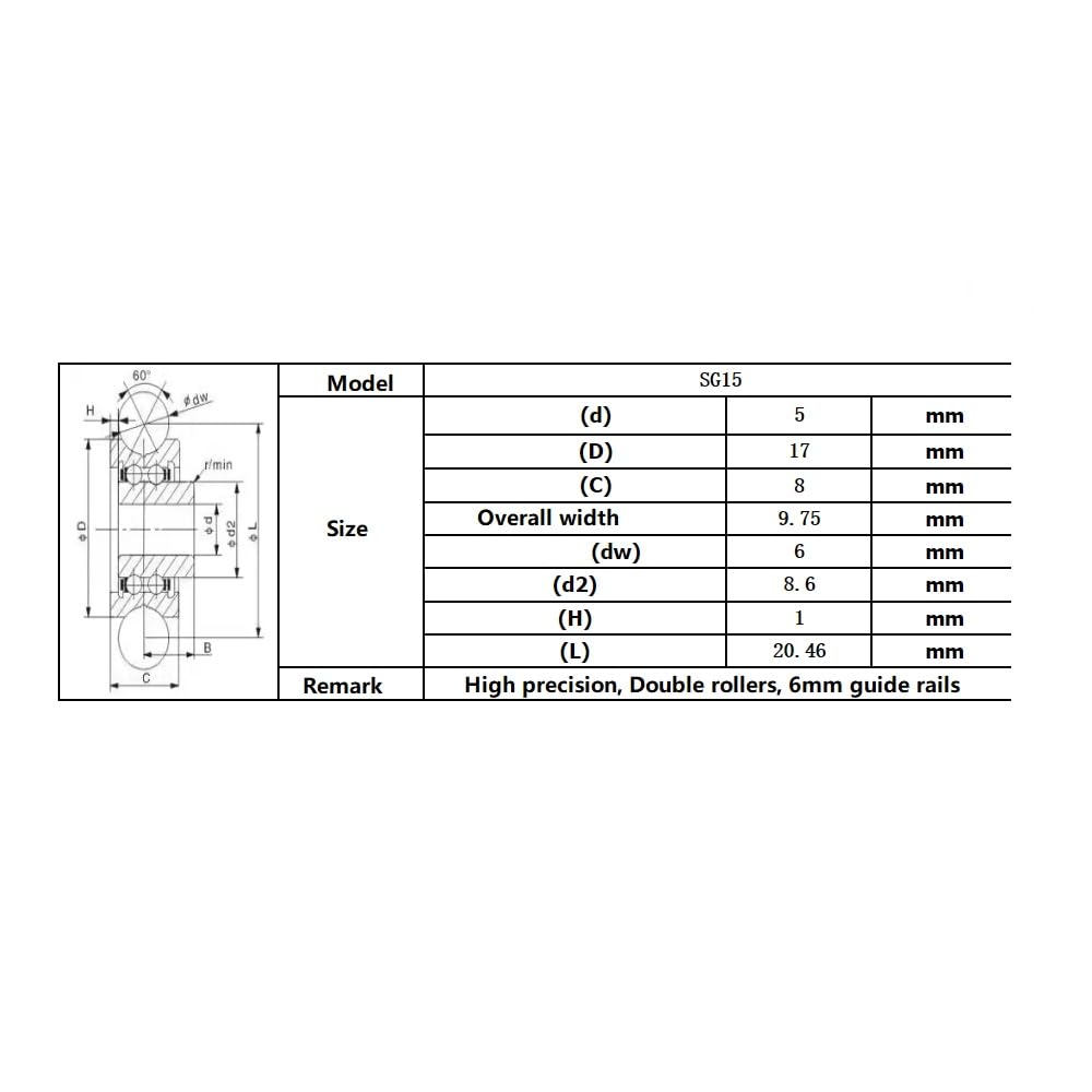 Prodotti for la Trasmissione di Potenza Rulli di Scorrimento in Acciaio Cromato SG15 con scanalatura ad Arco Gotico Cuscinetti for Macchine da Ricamo SG15RS Cuscinetti a Sfere SG15-2RS