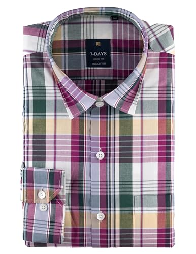 Image of 7-DAYS Men's Premium Check Shirt - 100% Cotton, Tailored Fit (Between Slim & Regular), Full Sleeve, with Pocket - Smart Office & Casual Look