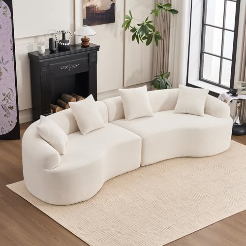 Kuczn Sofá curvado modular de 4 plazas, de tela de chenilla suave, sin montaje, espuma de alta densidad, para salón, apartamento y dormitorio, color blanco