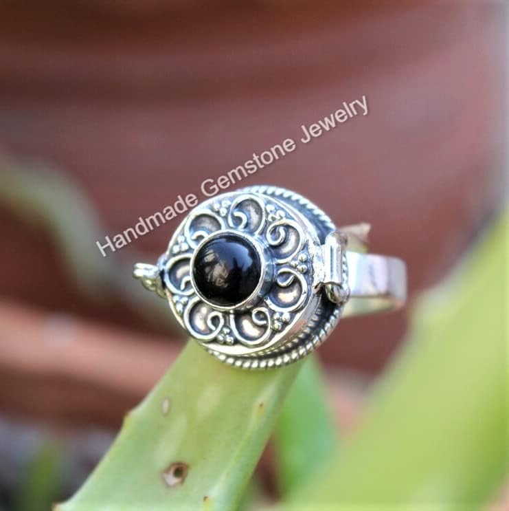 Black Onyx Ring, Poison Box Ring, Poison Ring, Black Stone Ring, Antique Poison Ring, Locket Ring, Round Stone Ring, Poison Pill Box, Openable Box Ring, Handmade Poison Ring, Black Onyx Jewelry