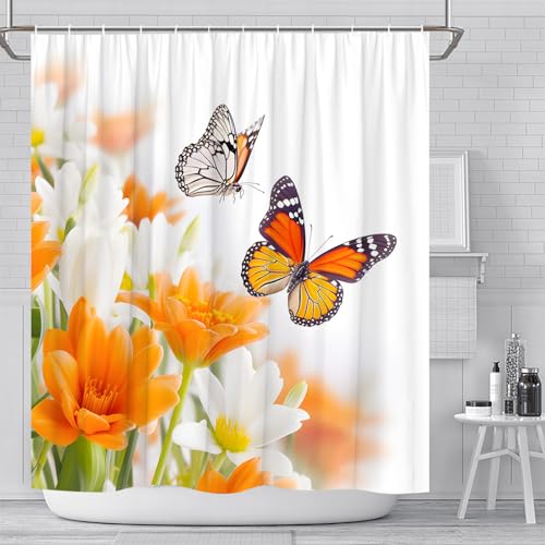 Save 41% on Orange White Floral Shower Curtain Set - Image 6