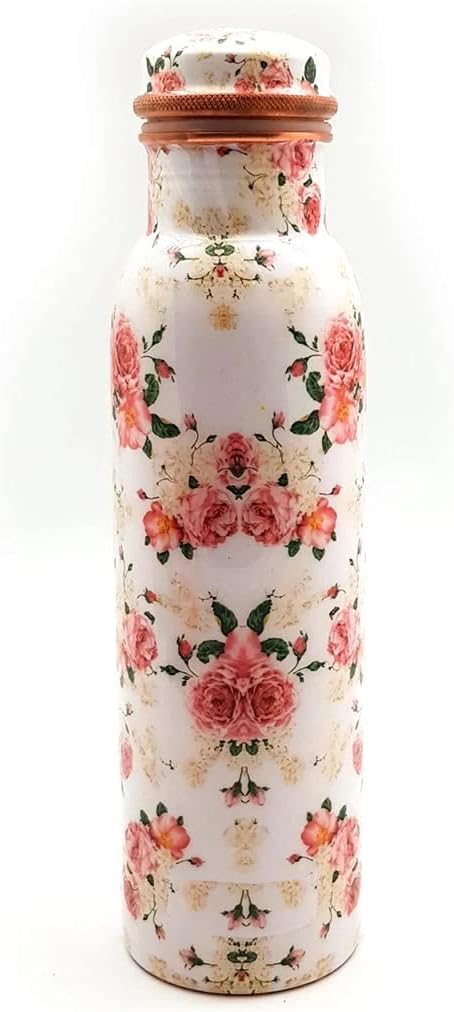 Traveller's Copper Water Bottle 100% Pure Copper Water Bottle Joint Free Leak Proof -Ayurveda Health Benefits Copper Stylish Bottle 900 ML (Design 06)