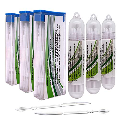 Fcclss Dental Brushpicks Plastic Toothpicks, Portable Teeth Cleaner Picks, 186pcs (3Packs of 46pcs + 3 Packs of 16pcs)