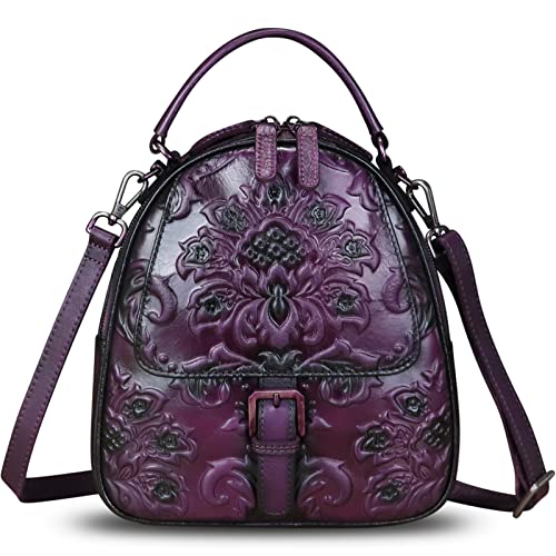 Image of IVTG Genuine Leather Backpack for Women Crossbody Shoulder Bag Vintage Rucksack Fashion Knapsack Purse Daypack Bag (Purple)