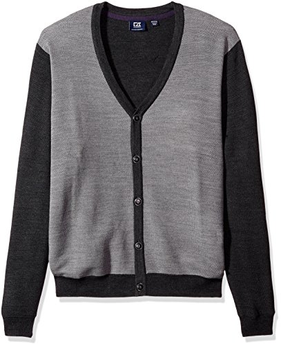 Cutter & Buck Men's Big-Tall Cornish Cardigan Sweater, Charcoal Heather, 3X/Big