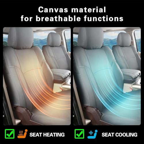 Image of Coverado Chevy Silverado Waterproof Canvas Seat Covers Full Set, Fit for Silverado GMC Sierra 2007-2013 & 2019-2026 1500, 2020-2026 2500HD 3500HD Crew Double Extended Cab(Flat Front&Flat Rear, Gray)
