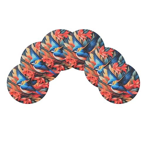 Image of LaVichitra Cotton Table Placemat | Dining Table Mat | Bed Side Table Mat | Cotton Round Shape Placemats | Washable PlaceMat for Shelves & Plant Pots - Pack of 6, Blue Bird