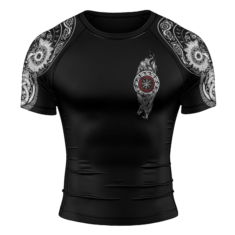 Viking Tatoo Men's Short Sleeve Rash Guard Baselayer Compression Shirt for BJJ MMA Jiu Jitsu Wrestling Training2