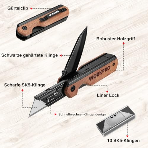 WORKPRO 2-IN-1 Taschenmesser Klappbares Universalmesser, Aluminium – Ansicht 3