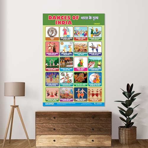 Image of ESCAPER Folk Dances of India Educational Charts for Kids Learning, (11.5 x 17.5 inches) Printed on 300 GSM Paper, Laminated Self Adhesive Back, Kids Study Material, Educational Posters