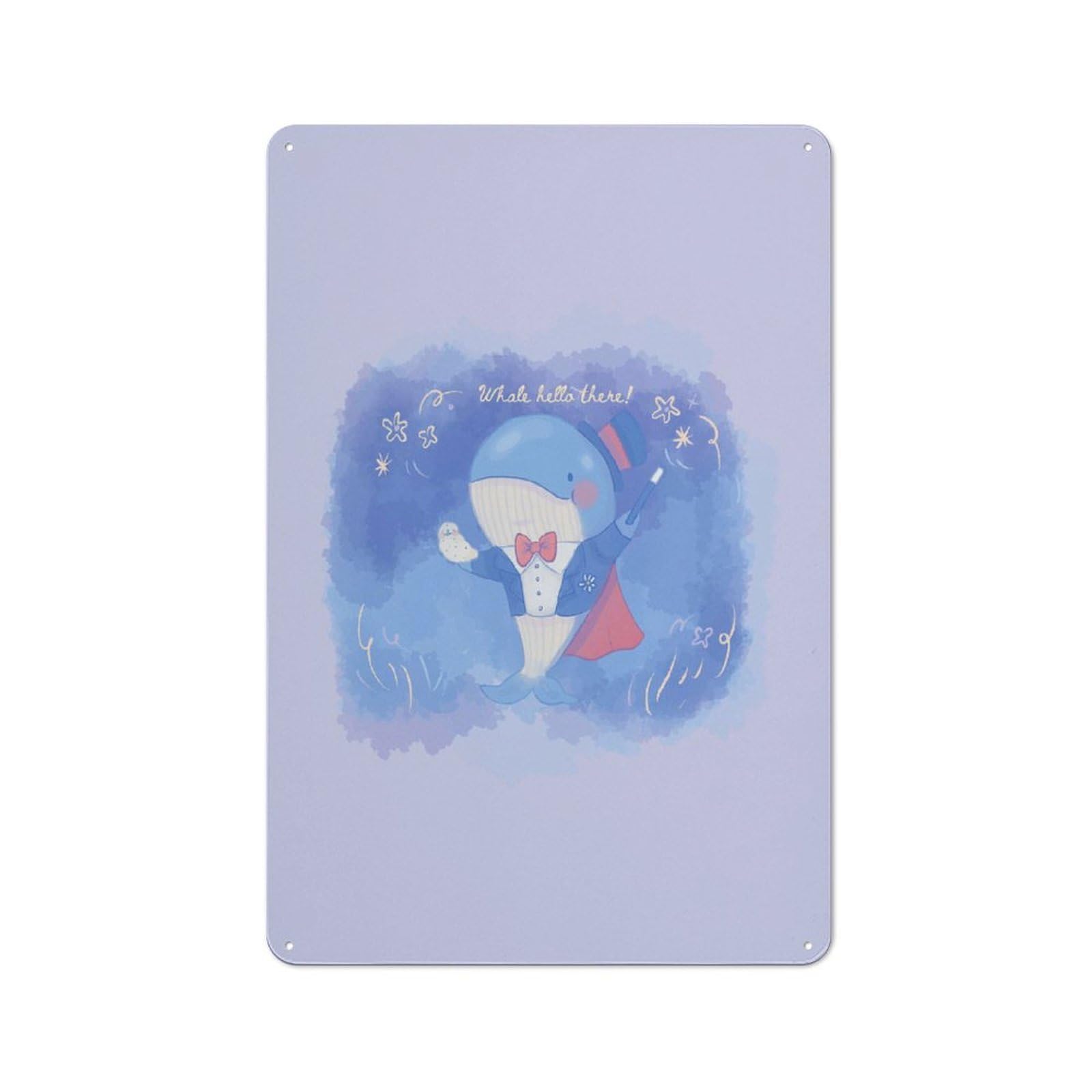 Junmoney Whale Hello There Casual Metal Wall Decor 30X20cm, Tin Sign For Greenhouse, Garden Room, Cafe Or Entryway