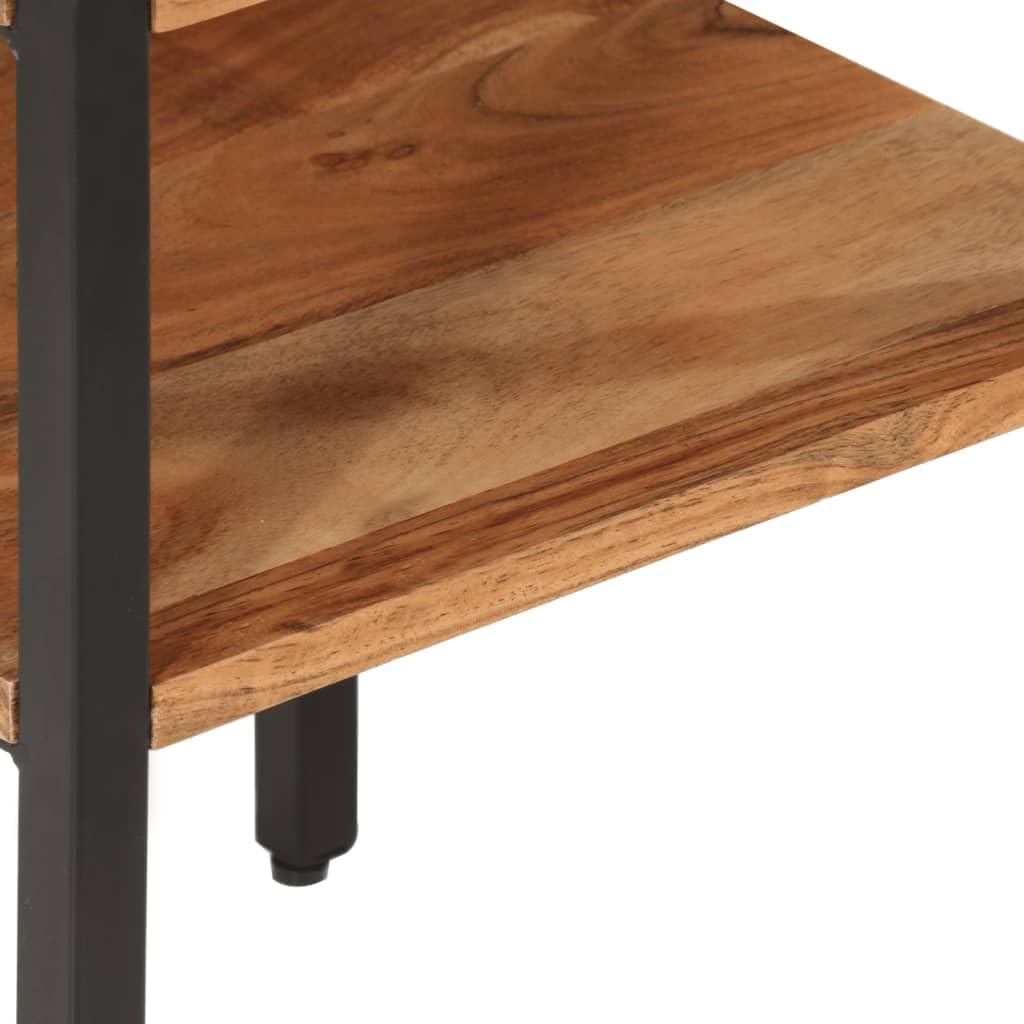 Beistelltisch aus massivem Akazienholz mit Eisenbeinen 35x35x45 cm, Stabiler Couchtisch mit Ablagefach, platzsparend für Wohnzimmer, Schlafzimmer und Büro