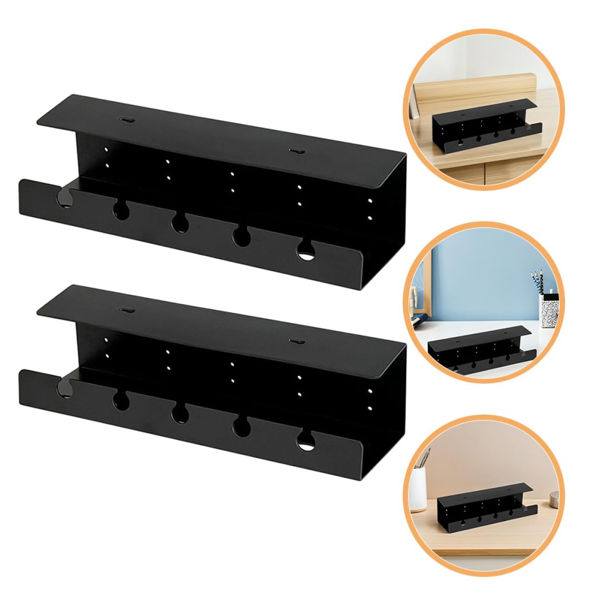 Alipis Organizador de Cables Autoadhesivo Múltiples Compartimentos de Gran Capacidad para Gestión Debajo del Escritorio 2 Piezas para Escritorio en Oficina y Hogar