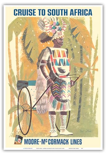 Cruise to South Africa - Durban Rickshaw Boy - Moore-McCormack Lines - Vintage Ocean Liner Travel Poster by Jane Oliver c.1960s - Master Art Print (Unframed) 13in x 19in