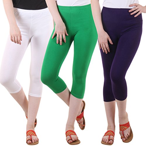 Image of DIAZ Women's Super Combed Cotton Elastane Stretch Slim Fit Printed Capri -Pack of 3