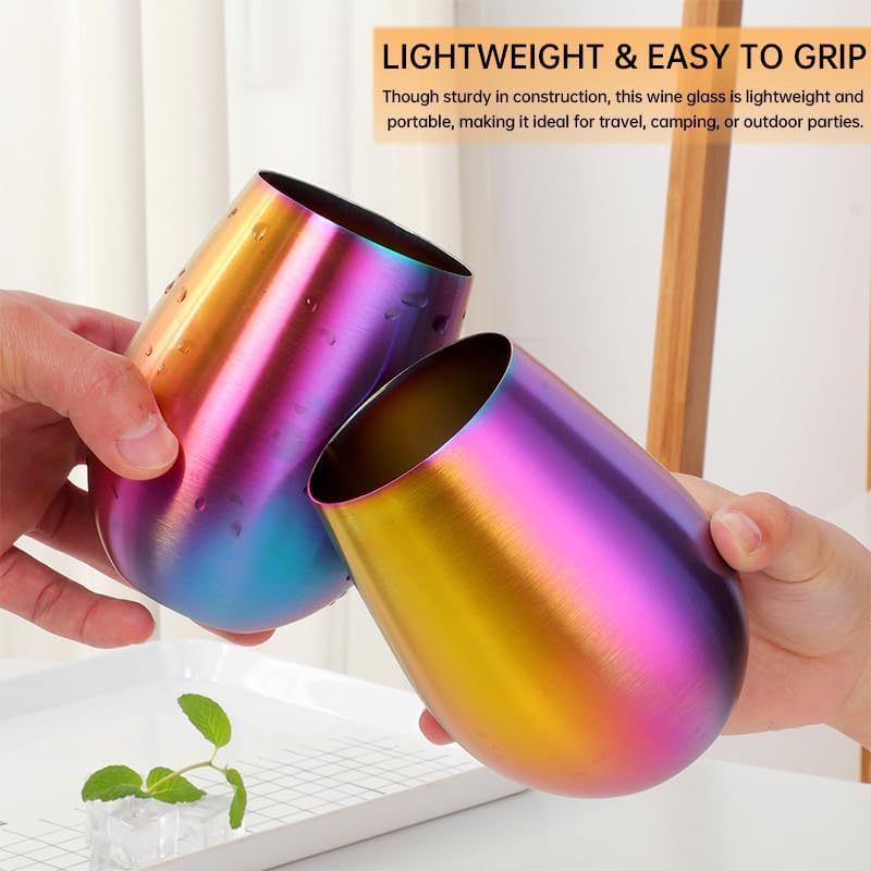 Buyer Star 304 Stainless Steel Wine Glasses Set of 4 - Large 17 oz Outdoor Stemless Wine Tumblers - 100% Unbreakable & Stemless Metal Drinking Cups for Home and Outdoors Dishwasher safe (Rainbow) - Image 5