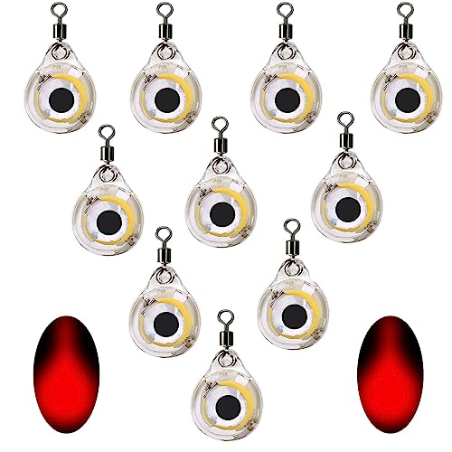 CTKcom 10 Pack Small Fisheye Mini Underwater Fish Lure Light Night Fishing Waterproof LED Button Fish Gathering Light LED Underwater Fishing Light (Red Light)