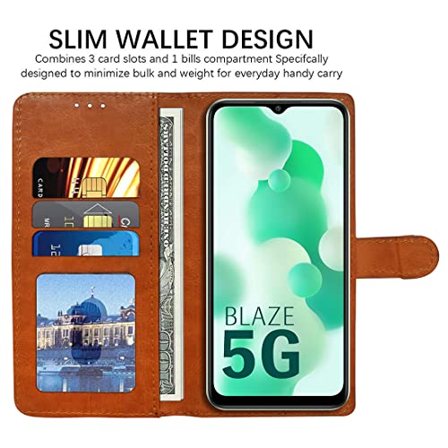 Image of Flip Cover Back Case for Lava Blaze 5G | Premium Leather Finish | Inbuilt Pockets & Stand | Flip Cover Back Case for Lava Blaze 5G (CamelBlack)